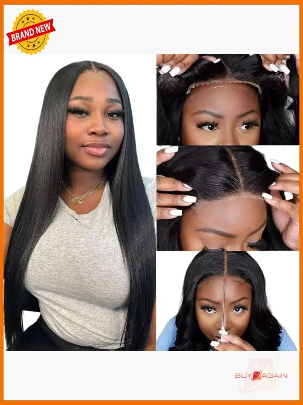 100% Human Hair Glueless Lace Front Wig 26 Inch Straight Pre Cut 6x4 Skin Melt